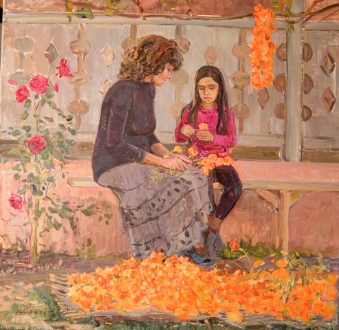 Girl with Marigold Garlands by John Wurdeman